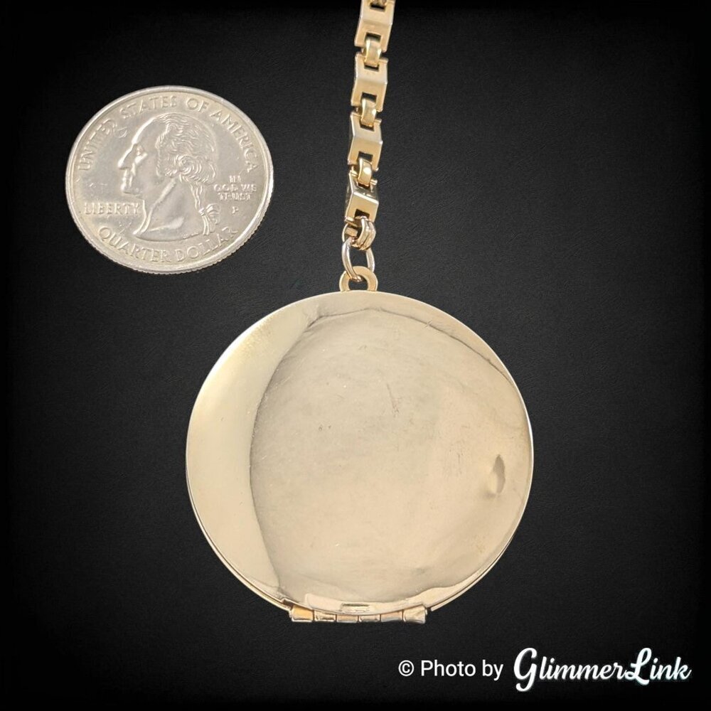 Vintage Gold Tone Engravable Locket Y Drop Necklace Long Locket Chain - Picture 8 of 16
